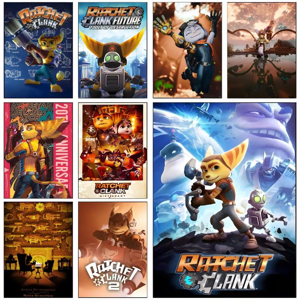 Póster de Ratchet and Clank, Juego de Disparos, Decoración de Pared Autoadhesiva HD, Ideal para Hogar, Oficina, Dormitorio y Más, Excelente Opción de Regalo