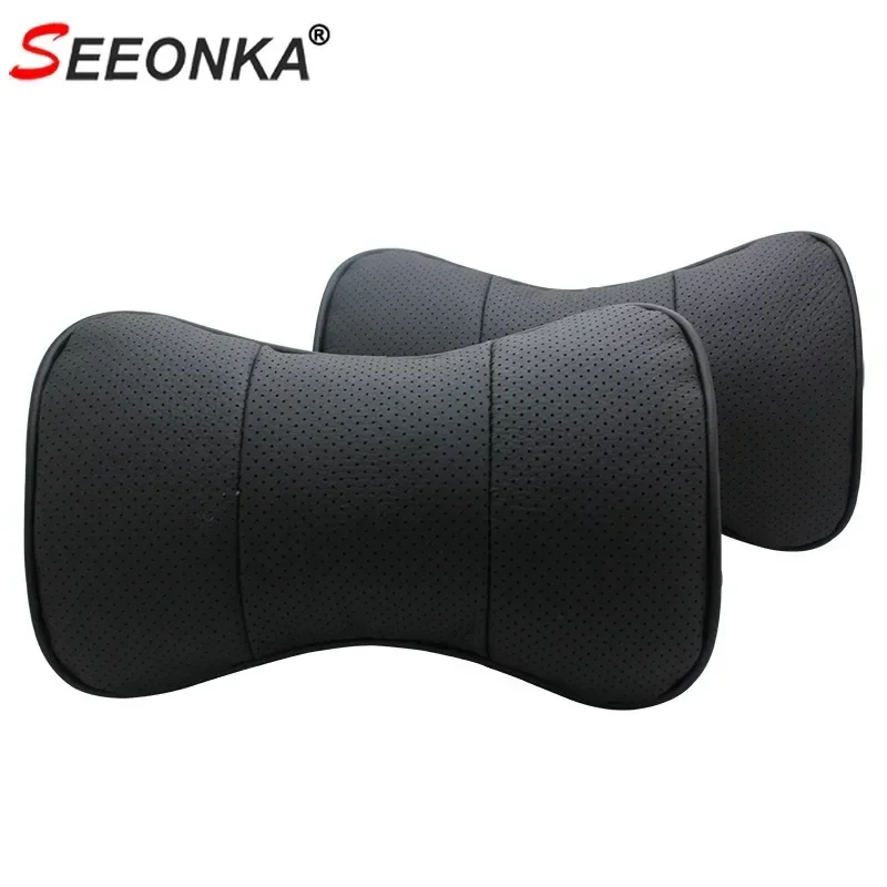 2 Pcs Car Headrest Neck Rest Cushion Travel Genuine Leather Cervical Pillow Head Support  Neck Rest Relieve Pain