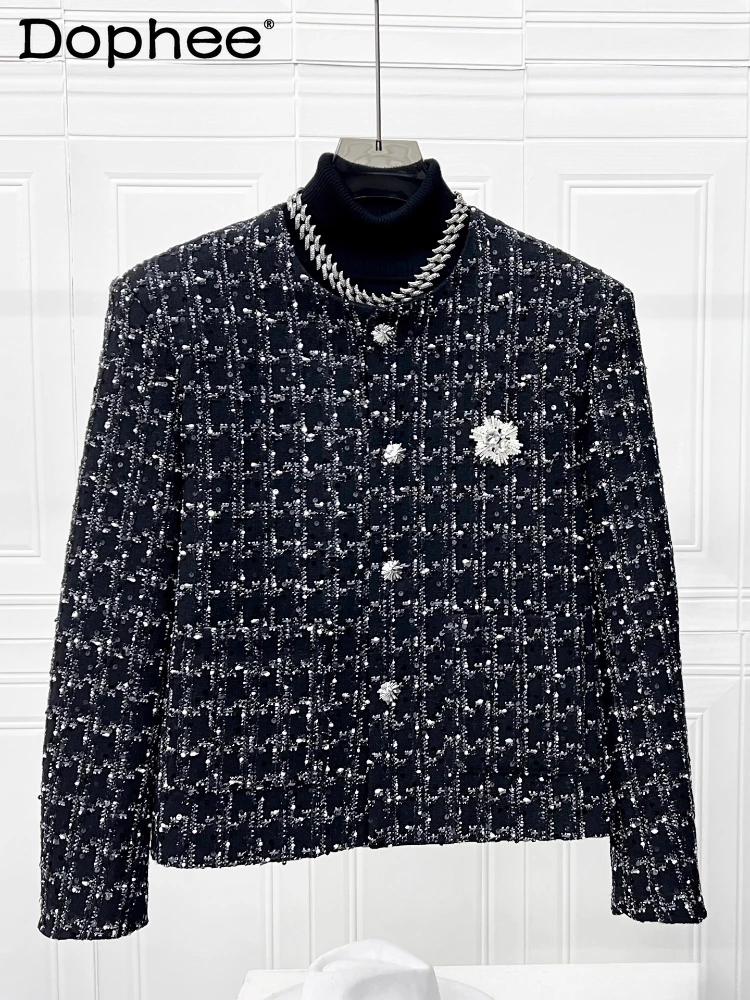 

Fashion High-End Small Fragrant Woven Sequin Jackets Men 2025 Autumn Winter New Stylish Jackets Male Chic Tweed Round Neck Coats