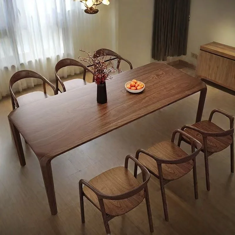 

North American walnut solid wood dining table rectangular mortise and tenon tea table home light luxury simple log modern desk