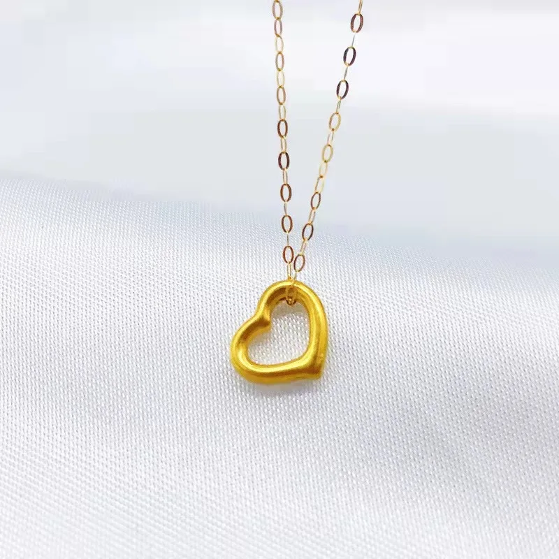 Real 24K Gold Women's Pendant Pure AU999 Gold Design Heart Pendant Pure AU750 Necklace Simple Fashion Fine Jewelry