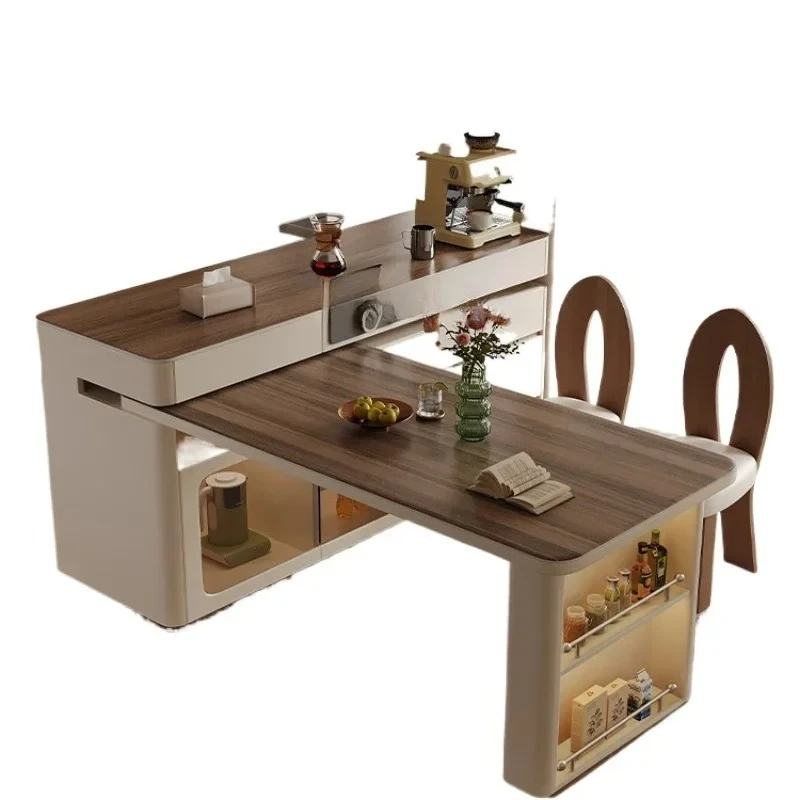 

HSN rotating island table integrated household walnut retro retractable open kitchen rock slab guide table