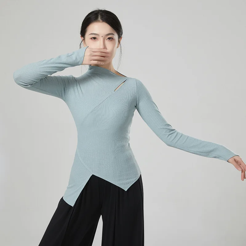ملابس ممارسة الرقص الحديث للخريف والشتاء قميص برقبة قطرية وأكمام طويلة ملابس الرقص الكلاسيكي ملابس تدريب الجسم