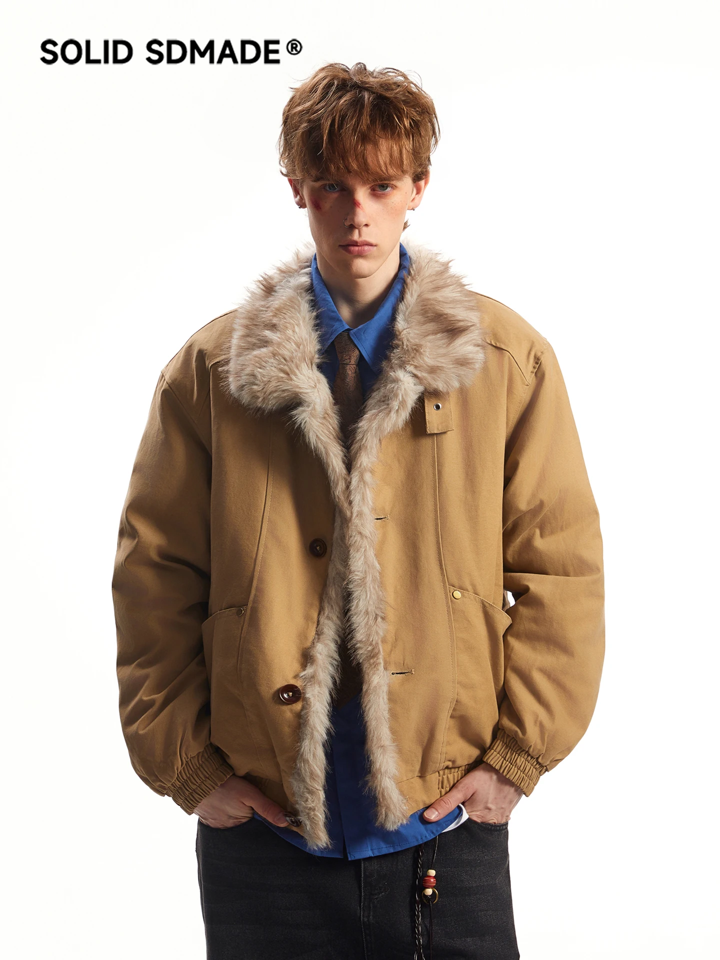 SDMADE American Retro Winter Workwear Cotton Jacket Men's Fashion Brand Utility Cotton Coat Turn-down Collar Mountain Eagle