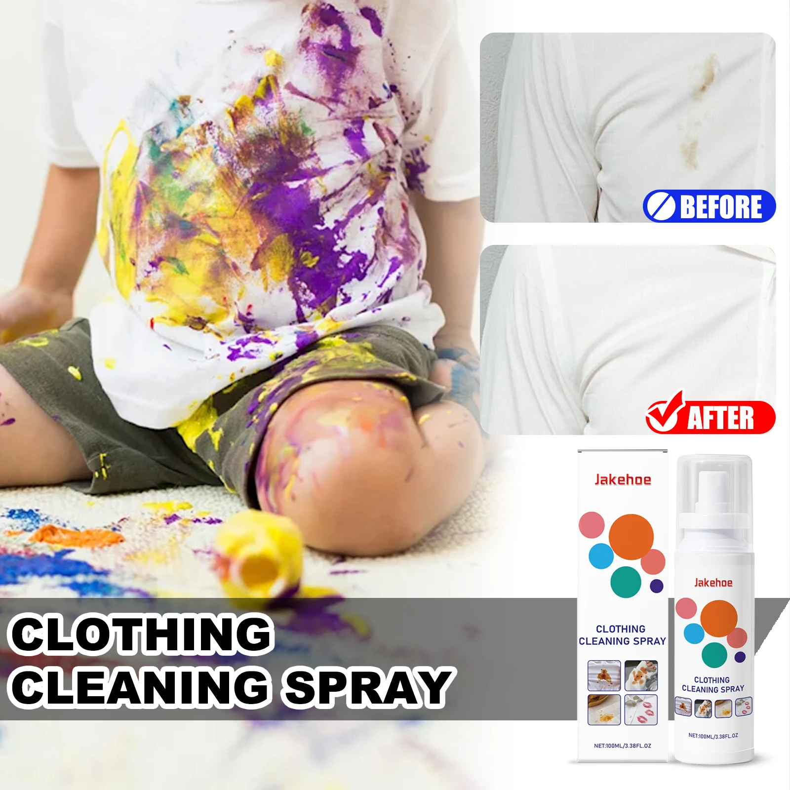 JAKEHOE Clothing Stain Remover Spray 100ml Effective Fabric Stubborn Stains Removal Cleaning Agent Quick Clean Without Soaking