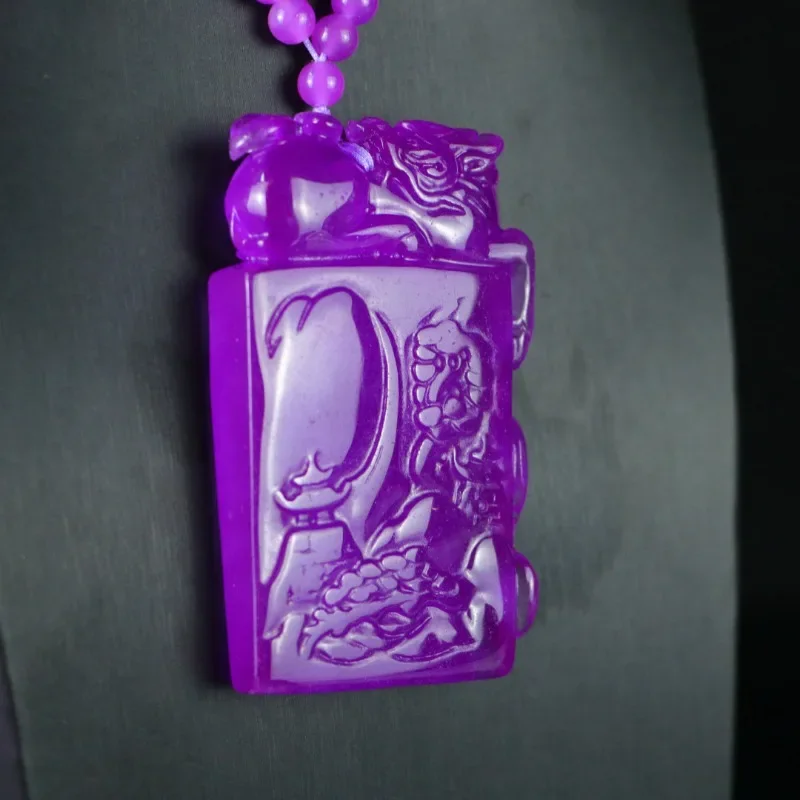 

Natural High Ice Purple Quartzite Jade Landscape Brand Pendant, Necklace