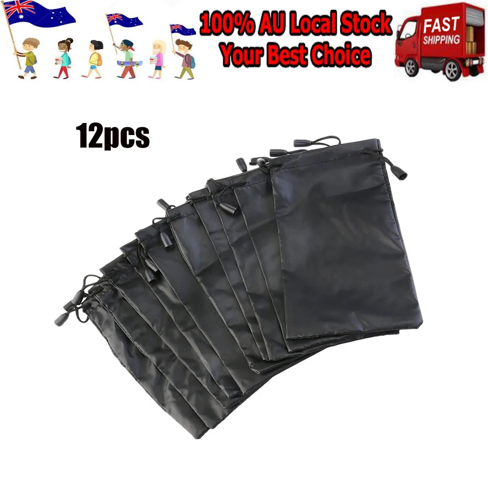 

12 pcs Sunglass Storage Bag Eyeglasses Accessories Pouch Fine Smooth Non Scratch Drawstring Jewelry Display Black