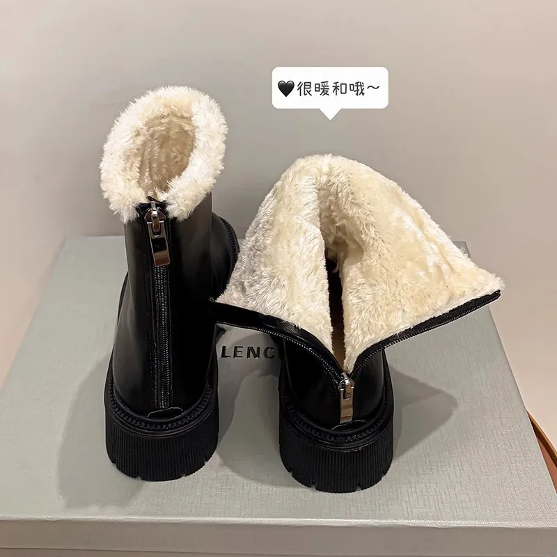 2023 Winter New Thick Sole Warm Cotton Shoes with Plush Short Boots Women's Short Barrel Snow Boots Quick Release Warm Boots