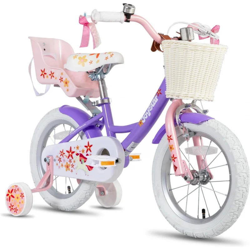 AQJOYSTAR Unicorn for 2-9 Years Old ,12 14 16 18 Inch Kids Bike with Training Wheels,Streamers,Basket and Doll Seat,Chil