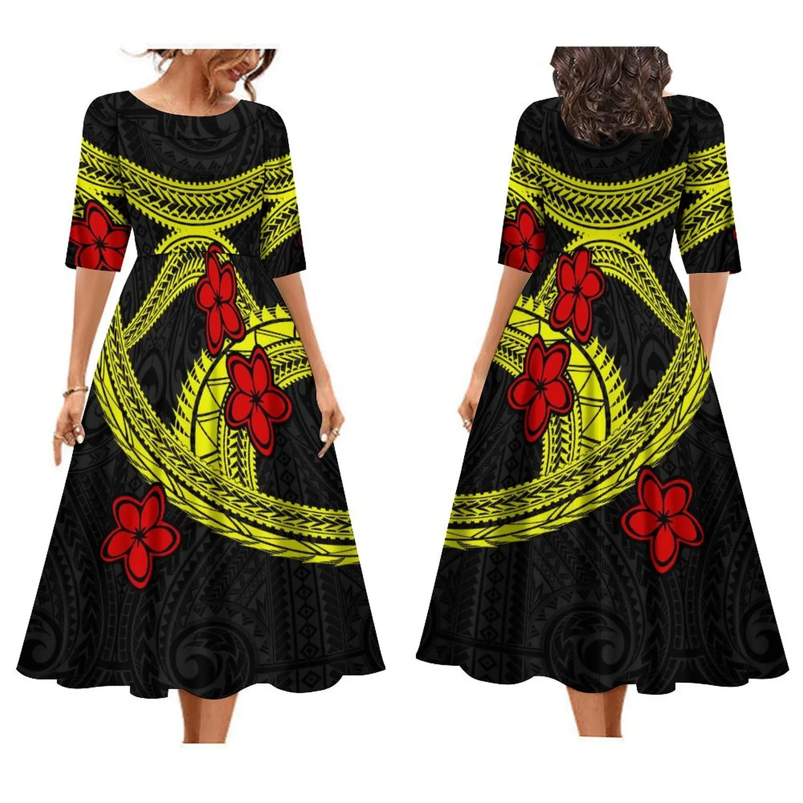 Pacific Island Women'S Dress Hibiscus Flower Frangeria Custom Tribal Ethnic Dress Polynesian Vintage Elegant Long Dress 2024