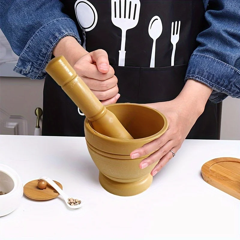 1Pc Multifunctional Kitchen Mortar and Pestle Suit for Garlic and Chili, Durable Plastic, Manual Spice Grinder, Easy to Clean