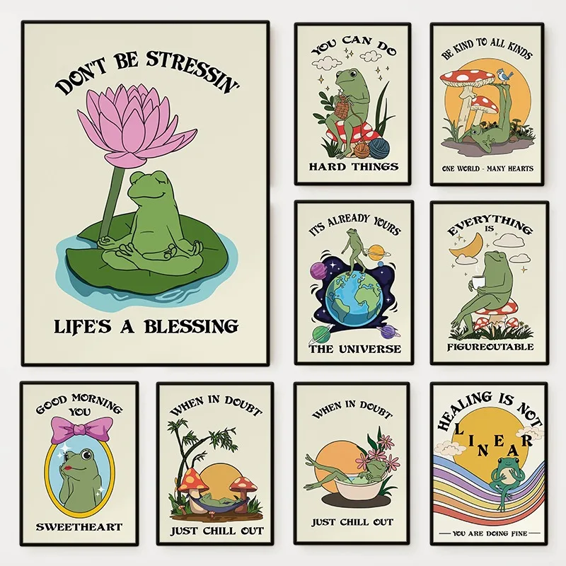 Modern Funny Frog Motivation Quote Poster Mental Health Inspirational Canvas Painting Wall Art for Office Living Room Home Decor
