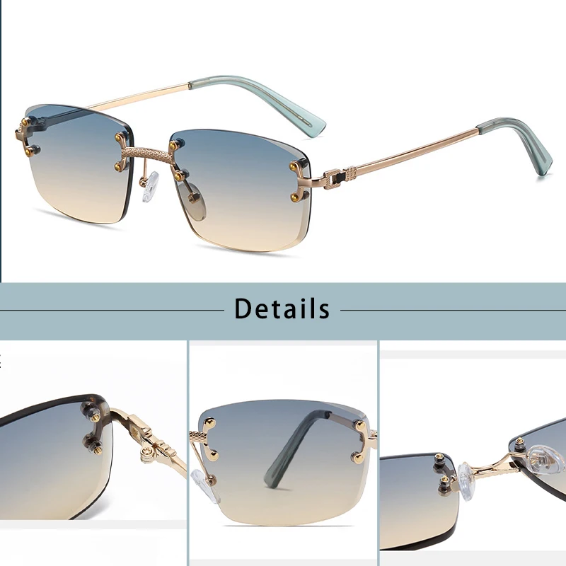 CATERSIDE Rimless Square Sunglasses Men Women UV400 Small Gradient Sun Glasses For Men Popular High Quality Metal Eyewear