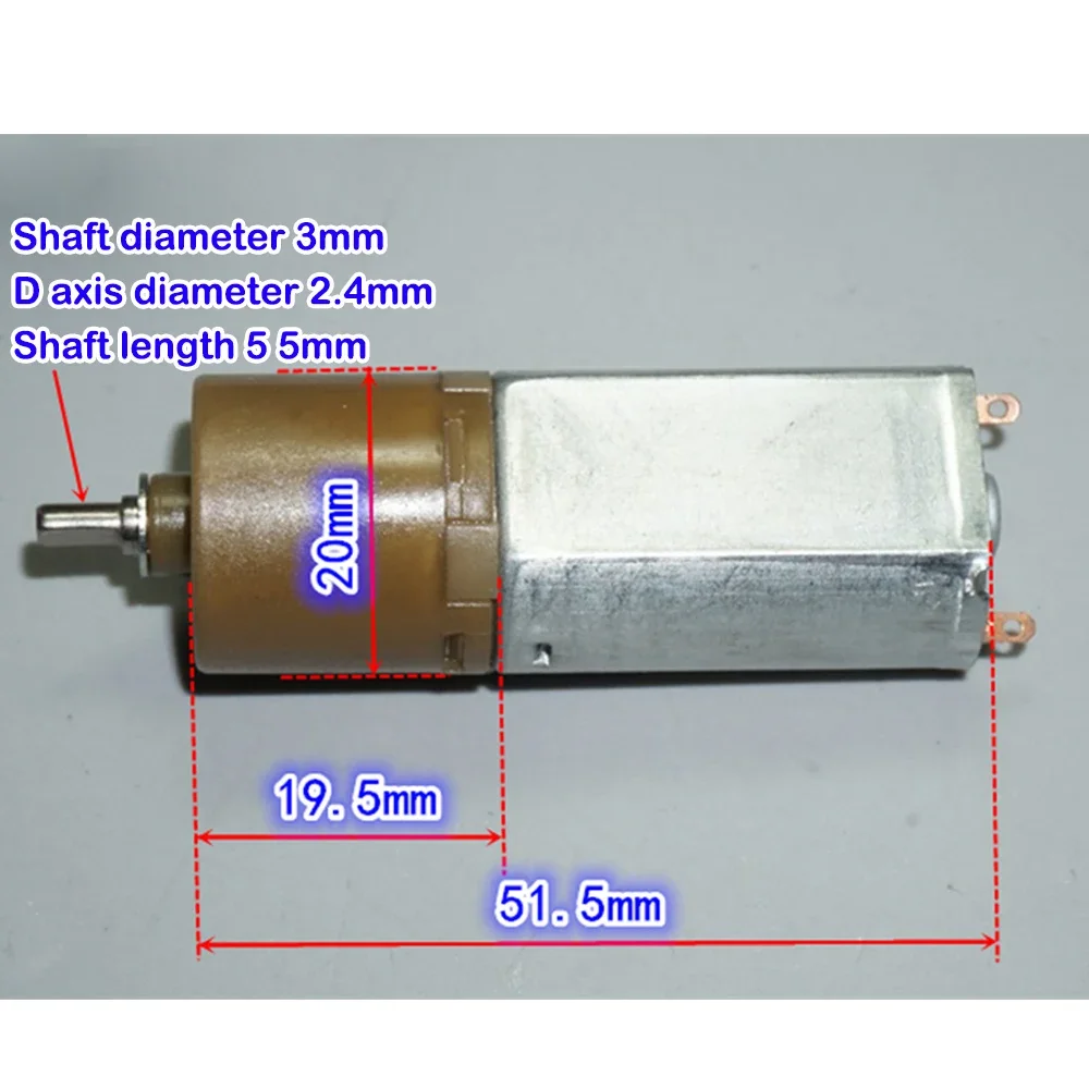 DC 3V 5V 6V Micro 180 Geared Motor Carbon Brush 20mm 3-stage Planetary Gear Motor 156:1 23-51RPM Low Speed High Torque D-shaft