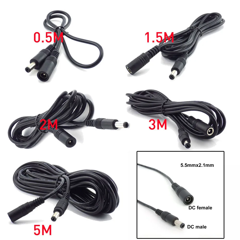 Female to Male Plug CCTV DC Power Cable Extension Cord Adapter 12V Power Cords 5.5mmx2.1mm For Camera Power Extension Cord