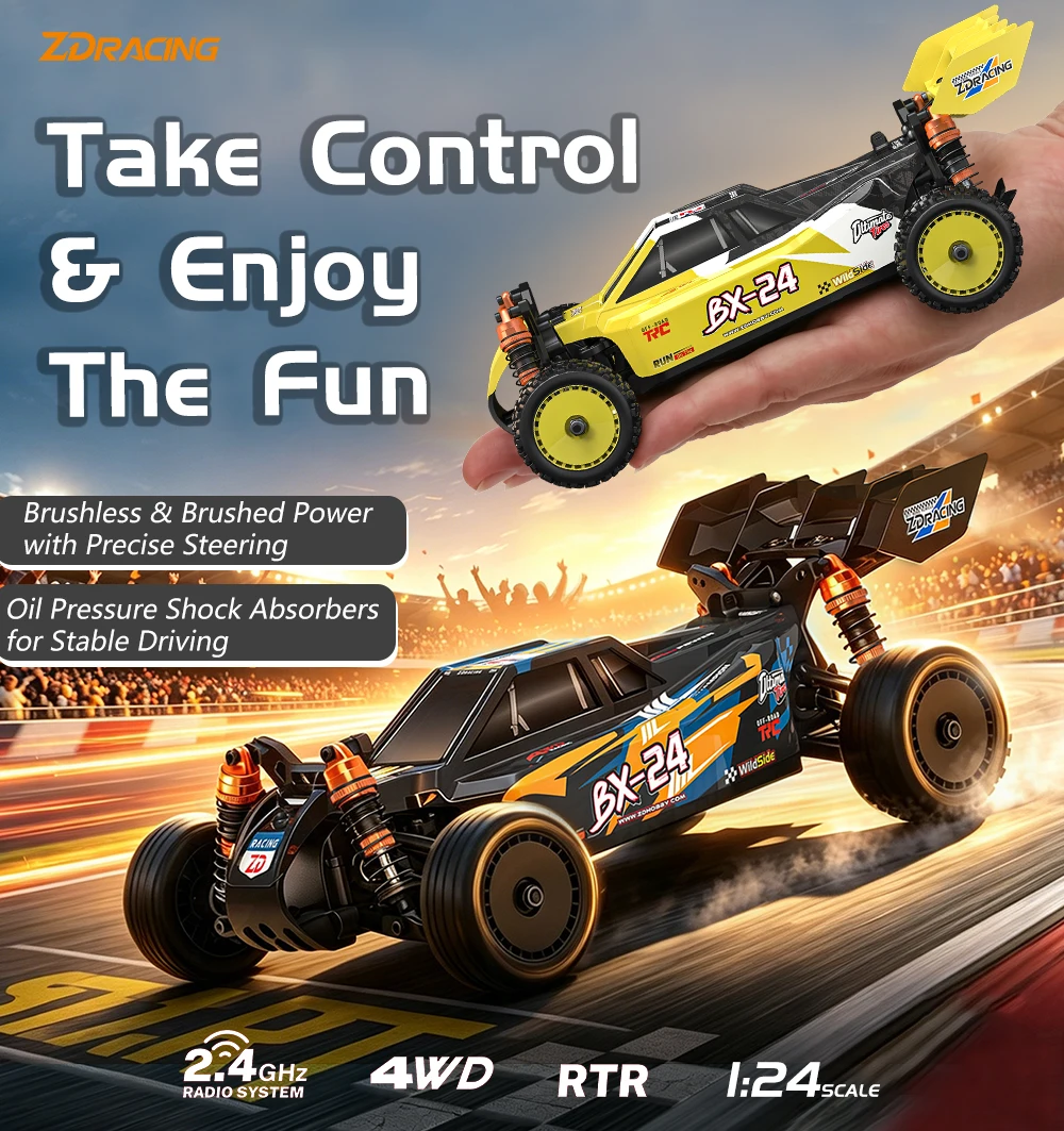 ZD Racing BX-24 RC Car 1:24 Brushless/Brush 4WD RC Buggy RTR ZDRacing BX24 with Aluminum Alloy Chassis High-Speed Off Road Truck