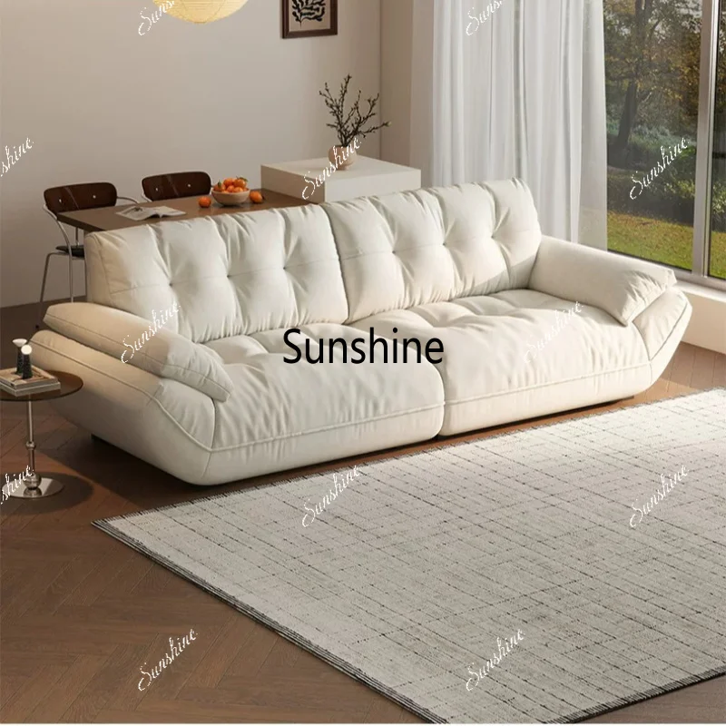 

Cream wind, living room, small apartment, simple and modern straight row, cloud fabric sofa