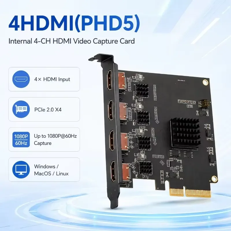 AP01 for PCIe X4 4CH Capture Card 4K30 HDMI1.4 YUY2 Multi Mode Internal PCI Video Capture Card