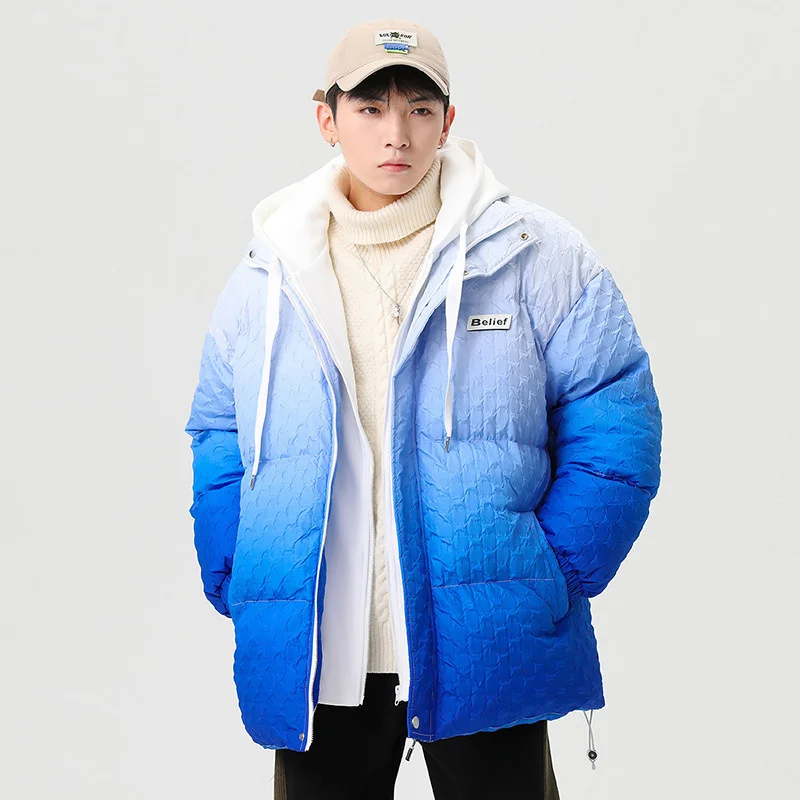 Осенне-зимняя мужская хлопковая парка, куртка, пальто в стиле хип-хоп, имитация двух, постепенно уплотненная теплая ветровка с капюшоном, куртка с хлопковой подкладкой