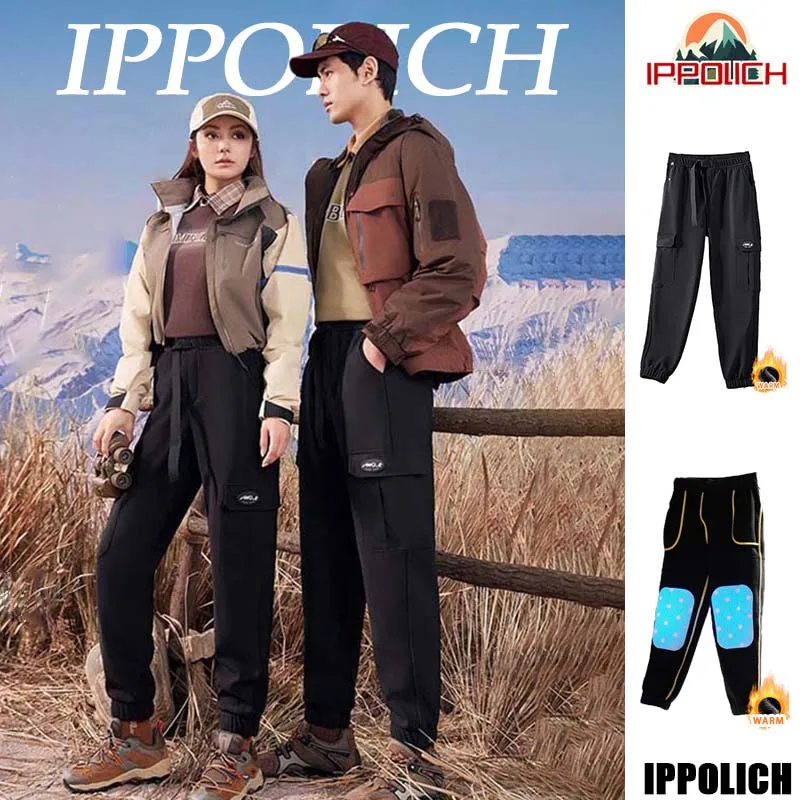 Men Winter Warm Cargo Pants Waterproof Hiking Pants Antifouling Windproof Women Outdoor Hiking Skiing Thickened Camping Trousers