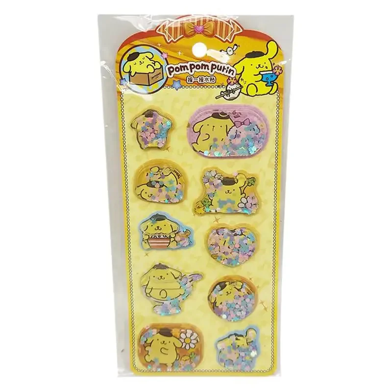 Sanrio 3D Shake Water Sticker Kawaii Hello Kitty Kuromi Three-dimensional Crystal Decoration Handbook Sticker Children's ToyGift