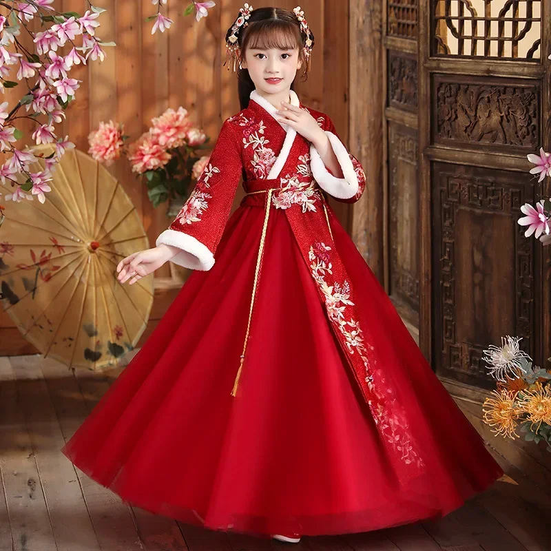 

Traditional Chinese Retro Style Girls Cheongsam Dresses New Year Hanfu Children Tang Suit Qipao Fashion Elegant Vintage Vestidos