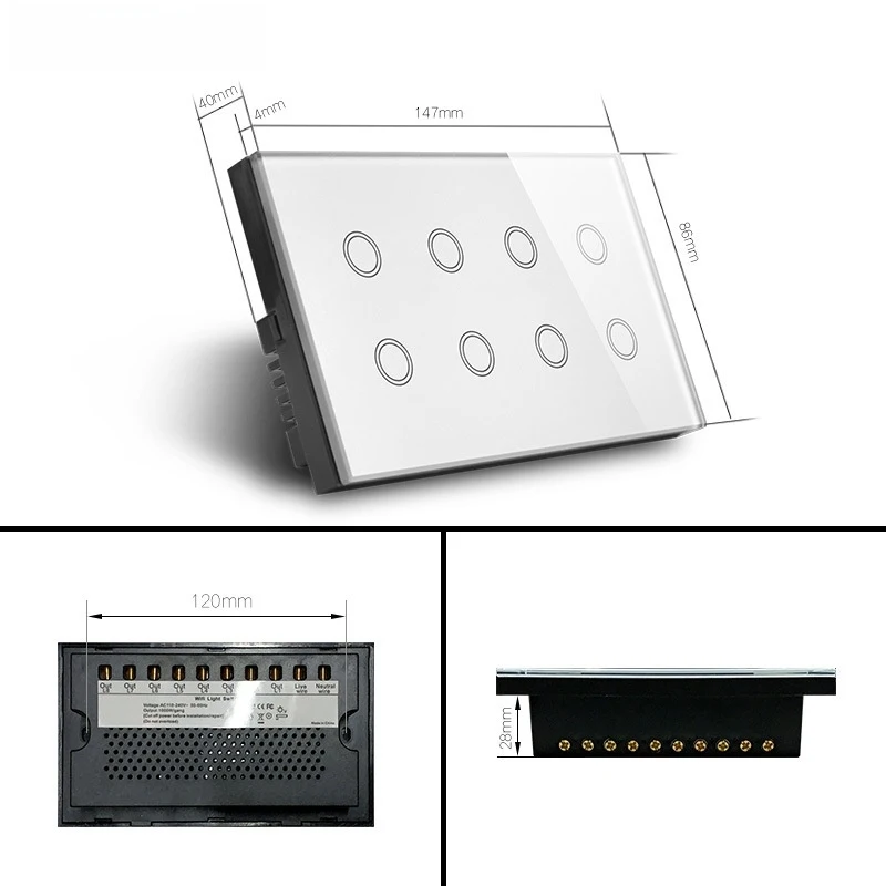 Middle East Standard 147 Type 8 Gang Tuya WiFi Zigbee Smart Wall Switch, Voice Control Timing Light Switch for Home Villa Apartm