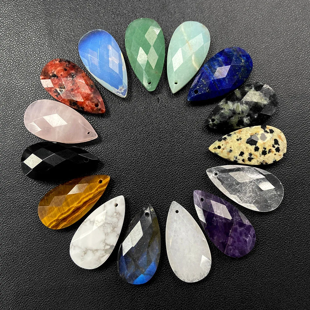 13X25mm Faceted Howlite Tiger Eye Amazonite Charms Natural Water Drop Stone Pendant For Jewelry Making Necklace Earring DIY 2pcs