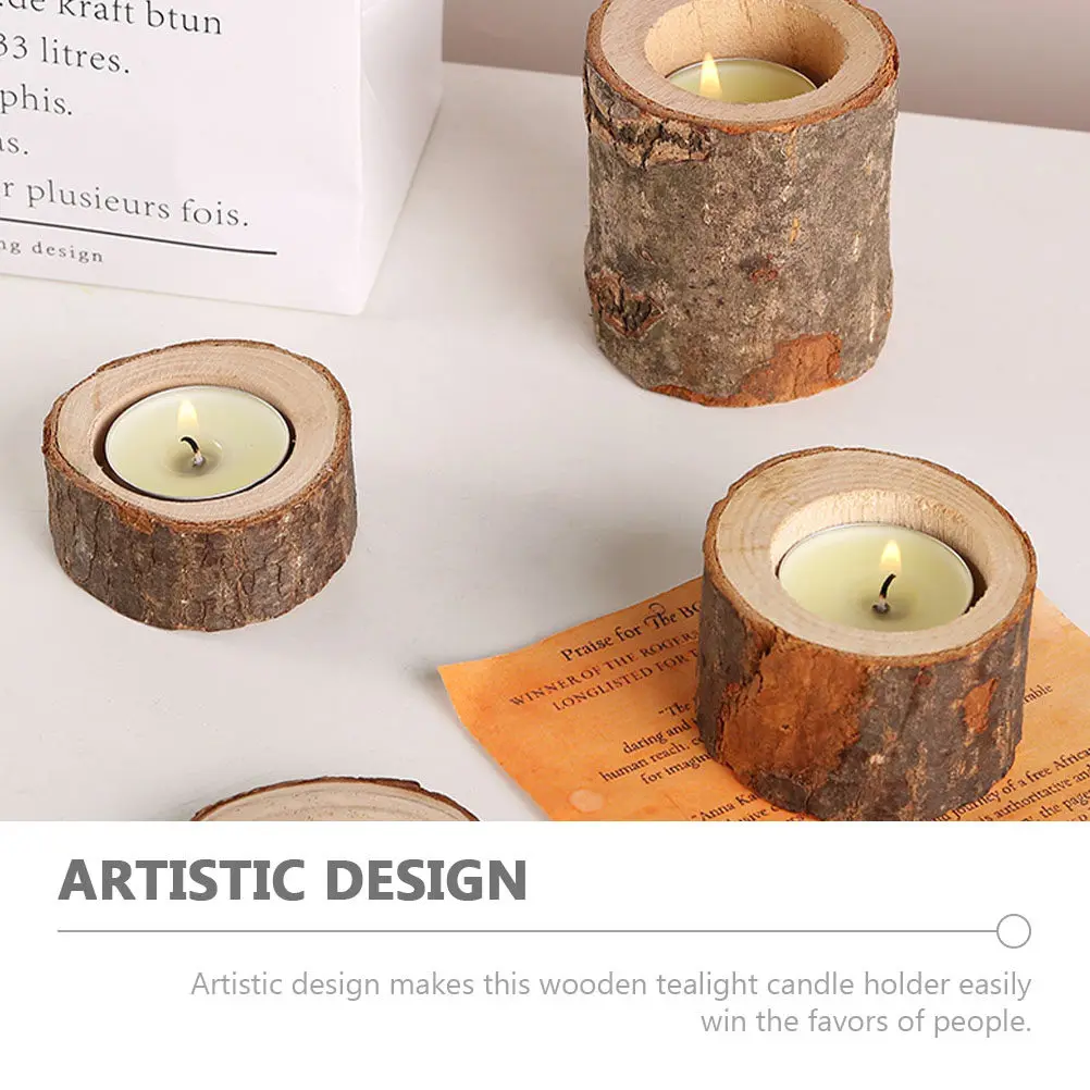 2Pcs Wooden Tea Light Holder Artistic Retro Votive Holder for Romantic Dinner Proposal Engagement Festival Decor Wood