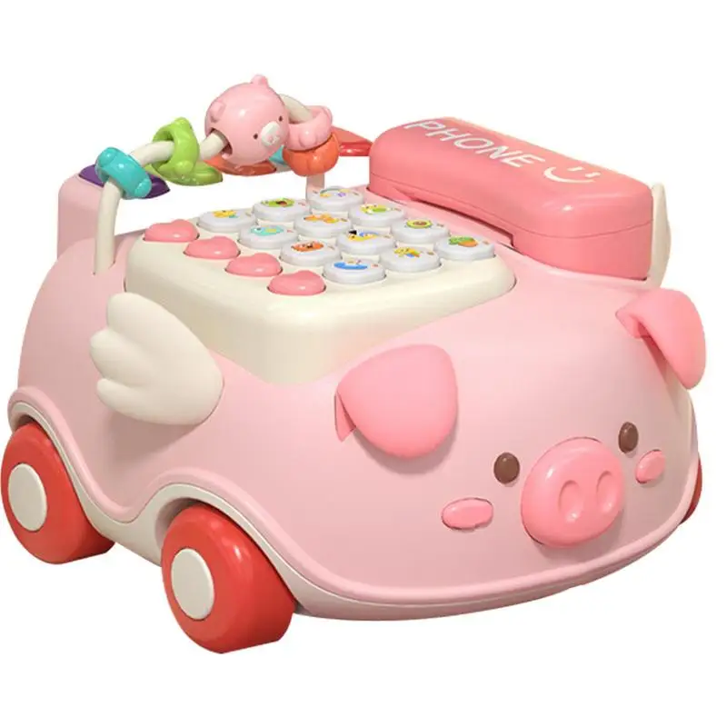 

Baby Telephone Toy Cartoon Pig Simulated Landline Smartphone Drag Function Call Play Piano Educational Toddlers Toys For Kids