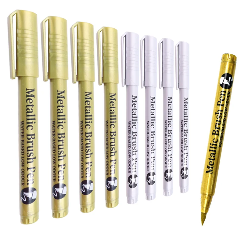 8/4pcs Metallic Marker Set Waterproof Permanent Paint Pen Soft Brush Durable Tip For Art, Crafts & Graffiti On Various Surfaces