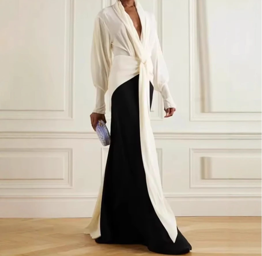 

2025 Autumn New Elegant Fashion Style Versatile Irregular Solid Color Dress