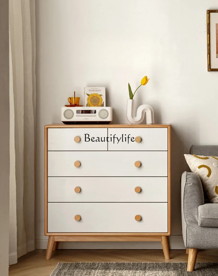 Solid wood chest of drawers, simple and modern wall locker, white.