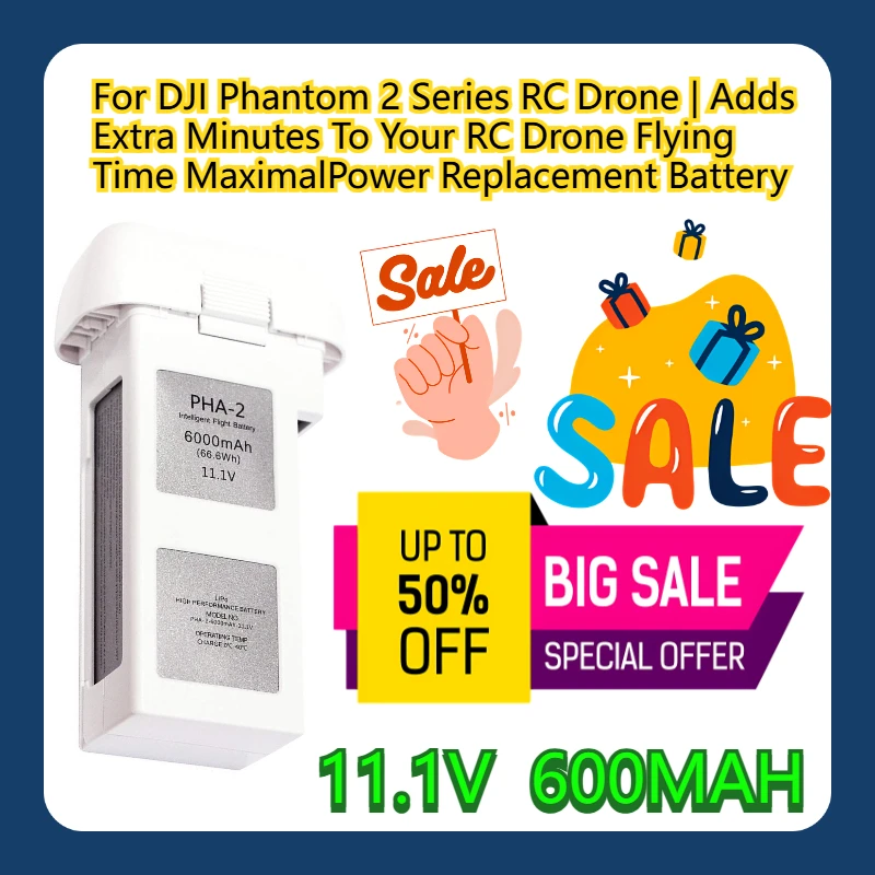 

For DJI Phantom 2 Series RC Drone | Adds Extra Minutes To Your RC Drone Flying Time MaximalPower Replacement Battery