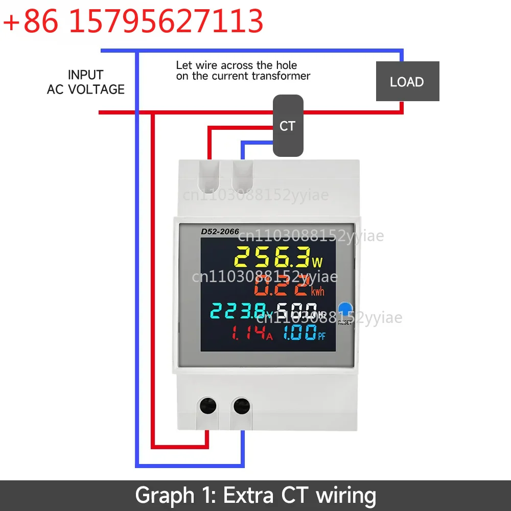 D52-2066 Rail Mounted AC Monitoring Instrument 6IN1 Display Smart Meter 110V 220V 380V 100A Voltage Current Factor Energy Meter