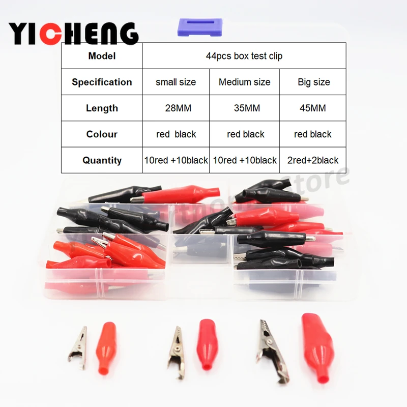 

44pcs DIY storage box alligator clip test clip power cord clip with electricity (large / medium / small) red black