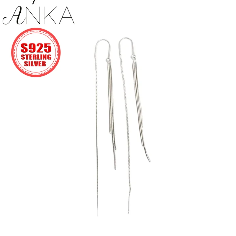 925 Sterling Silver Snake Chain Fringe Earrings, Long Anti-Lost Threader drop Earrings for Women, Fashion Dangle Jewelry  aros
