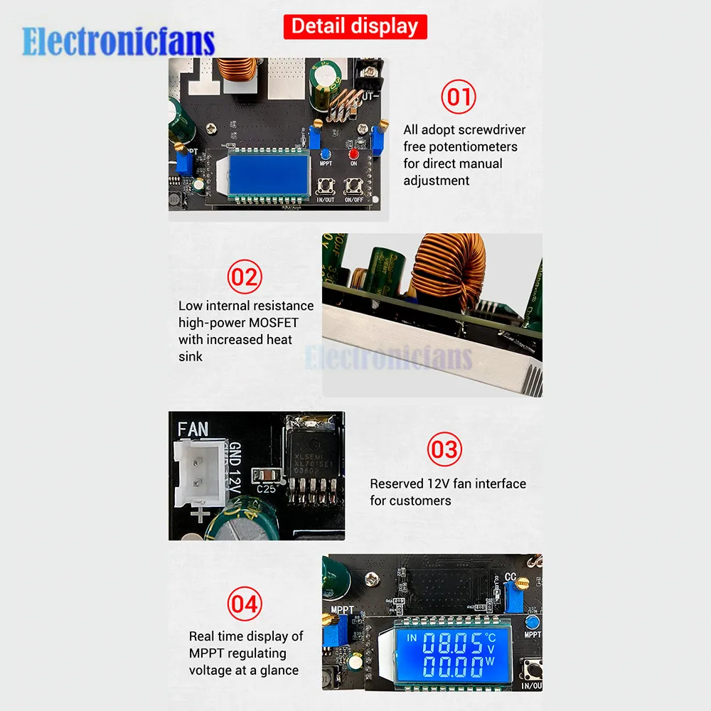 ZK-SJ30 700W Hochleistungs-Auto-Boost-Leistungsmodul 30A Solar-Ladung MPPT Synchron-Gleichrichter – Detail 14