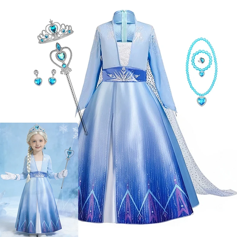 Kids Girls Ice Snow Princess Fancy Costume Dress for Halloween Carnival Birthday Cosplay Stage Party Outfit