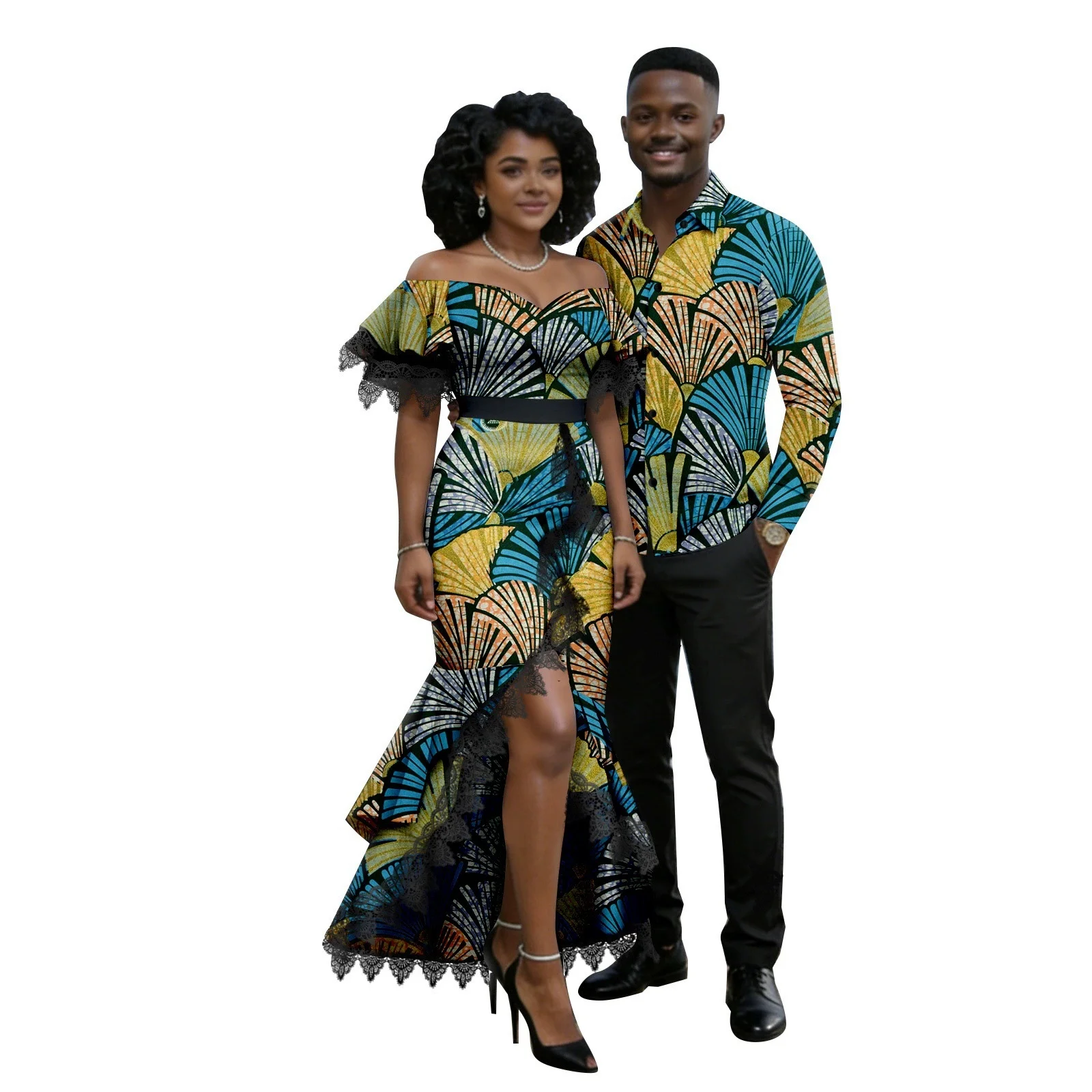 Sale Women's Dashiki Outfit Matching Couples Clothes Men's Shirts And Pant Sets African Print Matching Outfits for Women