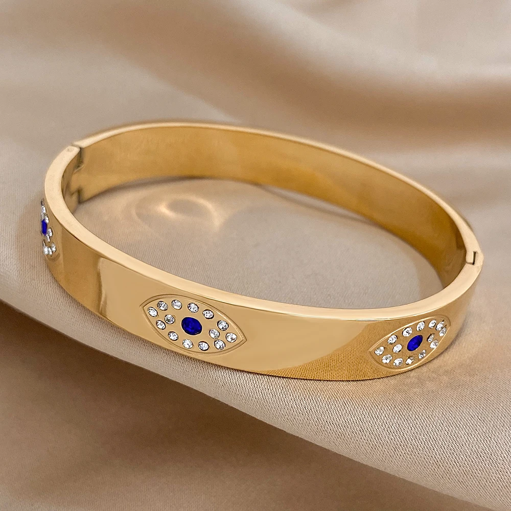 Greatera-pulsera de acero inoxidable 316L para mujer, brazalete chapado en oro con diamantes de imitación azules, joyería impermeable, 2023