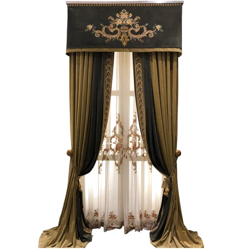 Luxury Fashion Grace High-grade Velvet Villa Blackout Luxury Embroidery Custom Size Curtains for Living Room Bedroom Dining