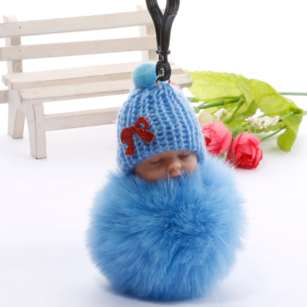 Lovely Sleeping Baby Plush Doll Fur Ball Key Chain Pendant Baby Shower Birthday Party Xmas Gifts Wedding Favors Gifts For Guests