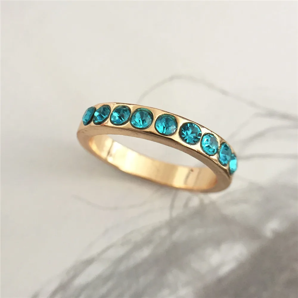 Cute Gold Color 4mm Width Simple Ring Set for Women Girl Fashion 3 Colors Gemstone Inlaid Finger Rings