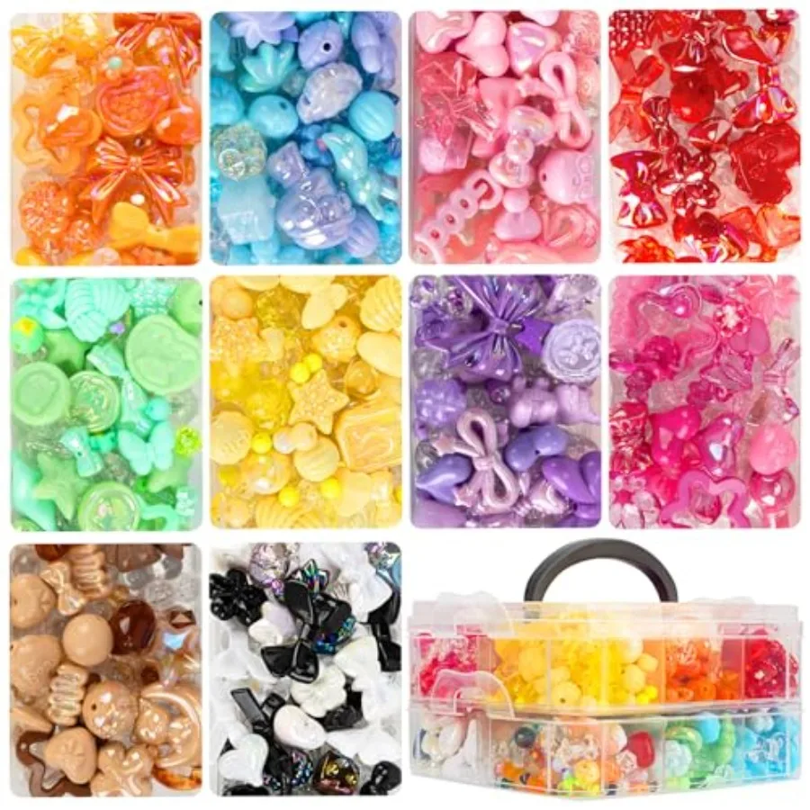 

About 1000pcs Acrylic Beads for Bracelet MakingStar Heart Flower Butterfly Candy Gummy Bear Kawaii Aesthetic Cute Beads for Jew