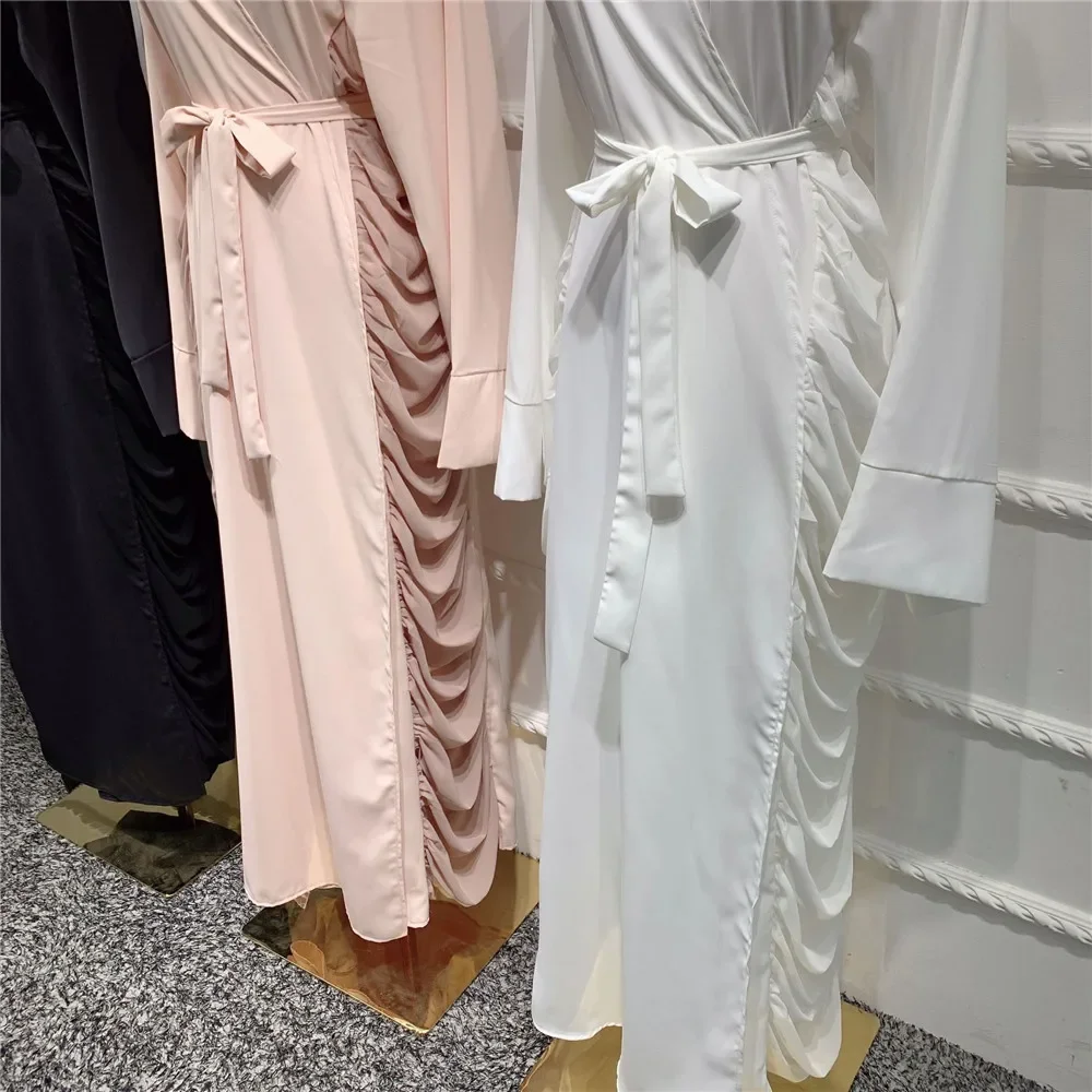 Eid Mubarak Ramadan Donne Musulmane Kimono Aperto Abaya Abito in Chiffon Dubai Caftano Turco Arabo Abito Abbigliamento Islamico Jalabiya Caftano