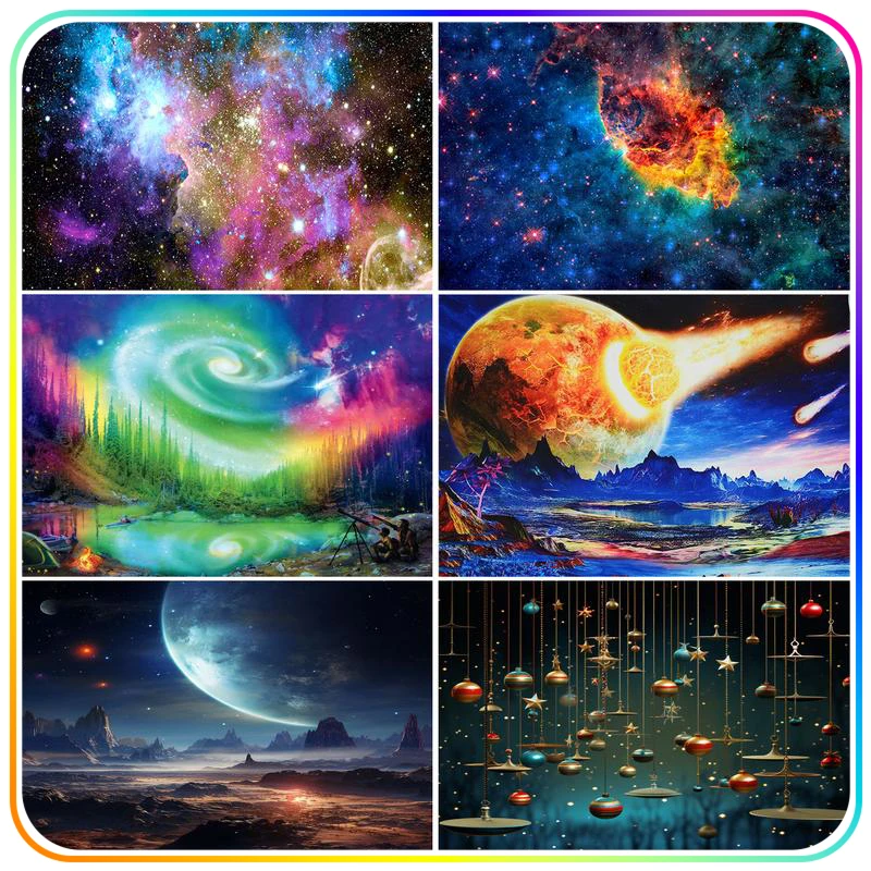 

RUOPOTY Diamond Painting Round Universe Aurora Starry Sky Abstract 5D Diamond Art Kit Crystal Stitch Products Home Decoration