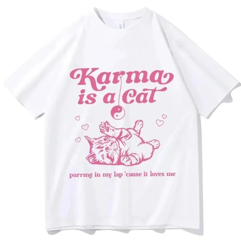 Karma Is A Cat Shirt Taylor Music Women's Cotton Tee Cat Shirt Top Taylor Merch Music Tour 2024 Gothic Harajuku Shirt Tee