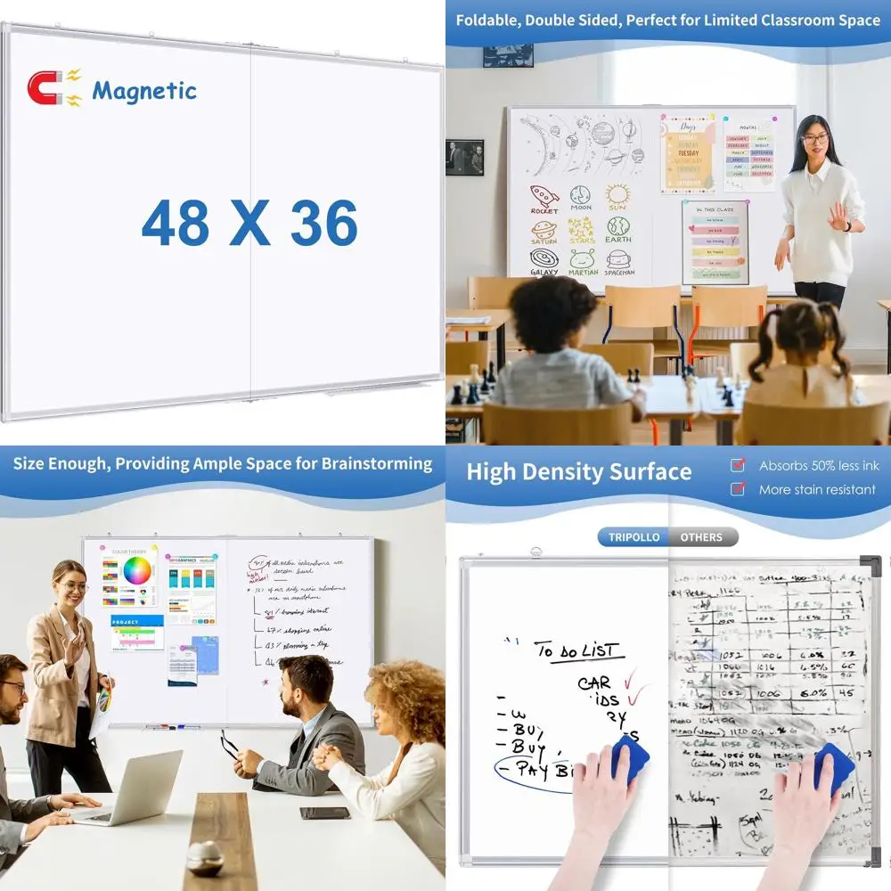 

Складная магнитная доска для сухого стирания 48x36 дюймов — алюминиевая рама для настенного монтажа в доме, классе или офисе