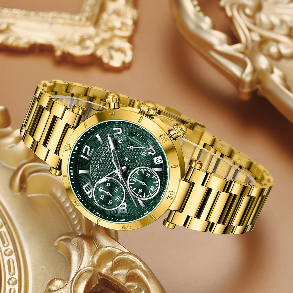 MINI FOCUS Luxury Quartz Men and Women Watches Waterproof Gold Stainless Steel Date Clock His or Her Watch Gift